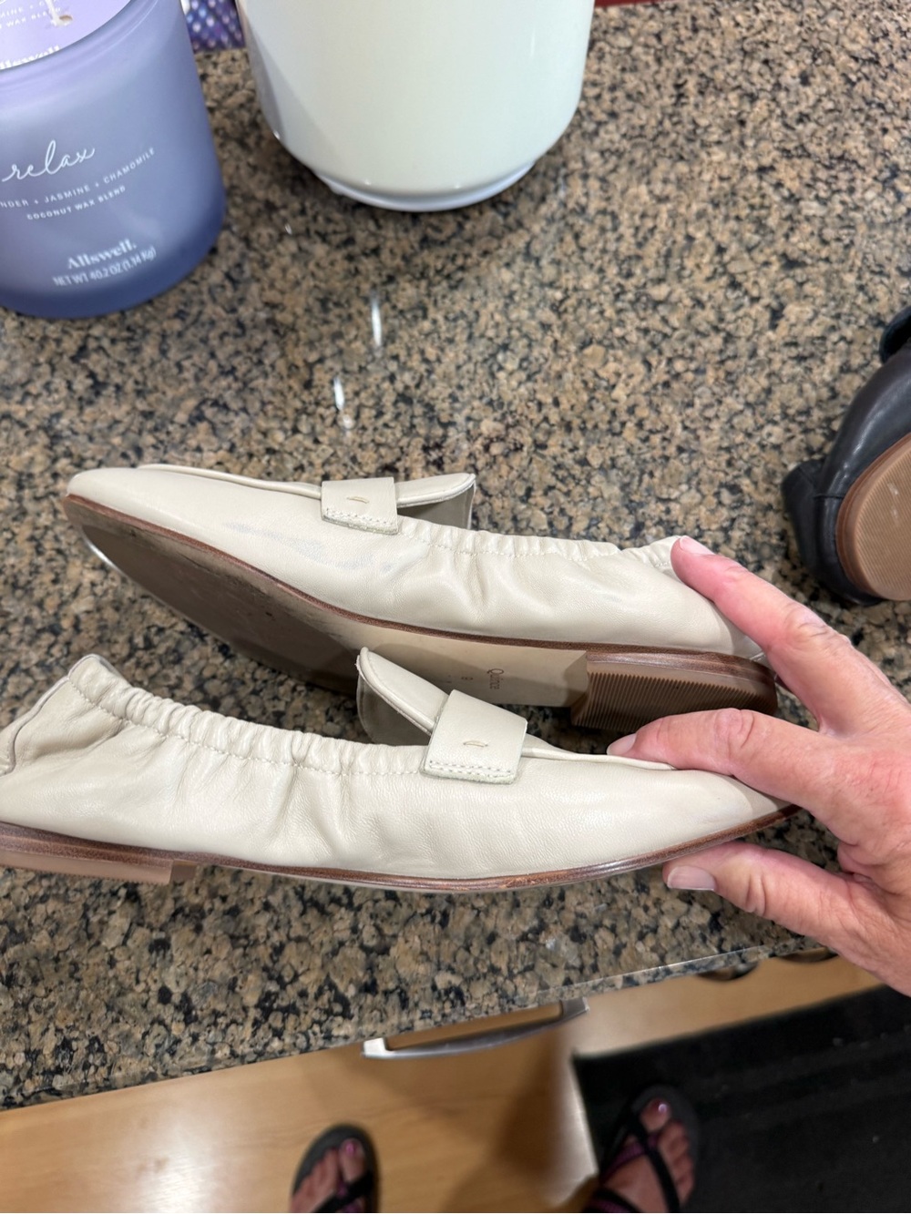 Quince Cream Leather Elastic-Back Loafers